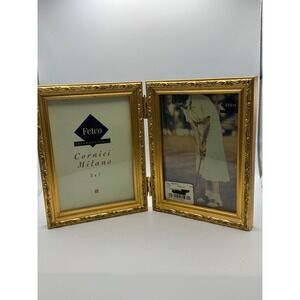 Vtg Fetco International Cornici Milano‎ Gold Ornate Folding Double 5x7 Frame